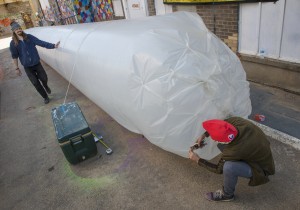 Artists Chris Ridler and Cesar Maxit put up a 51-foot inflatable marijuana joint for the protest in front of the White House